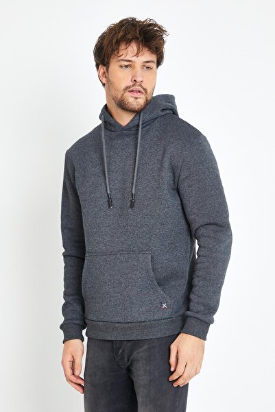 Polo State Ανδρικό φούτερ με κουκούλα και τσέπη καγκουρό 3 νήματα ανθρακί