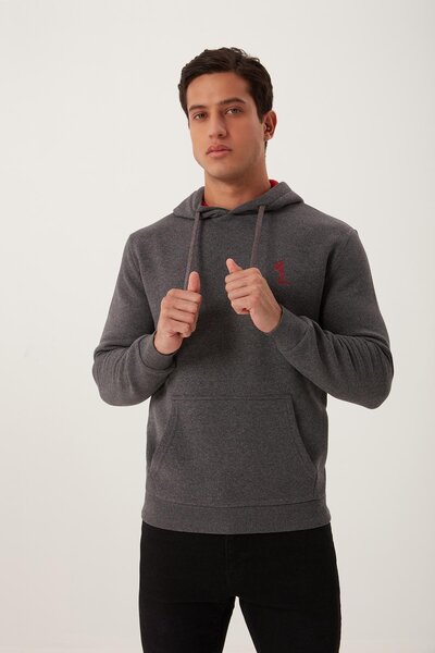 Polo State Hanorac pentru bărbați antracit - brodat cu schelet, cu glugă, 3 fire