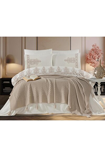 Capital Home Double Personal Dubai Divet Set Tasseled Knitted Blanket Set 7 Pieces