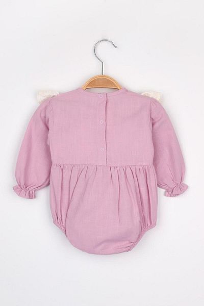 Le Mabelle Lilac Scalloped Linen Baby Girl Romper - Tallis