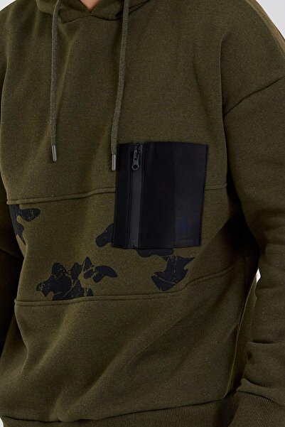 Polo State Ανδρικό φούτερ με κουκούλα με στάμπα καμουφλάζ Χακί