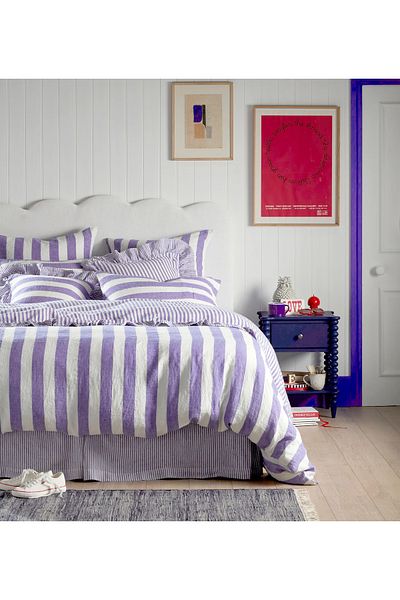 CAQQA Sherry Stripe Burgundy Panel Woven Double Duvet Cover Set