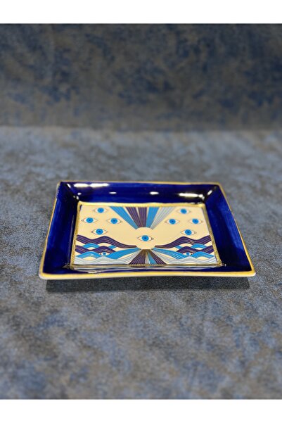 LAMEDORE Mavi Beyaz Göz Figürlü Dekoratif Tabak