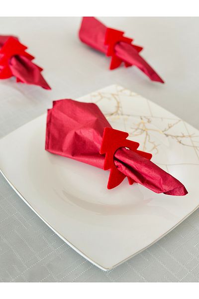 Bellacasa New Year's Themed Napkin Holder Set for 6 - Red Felt