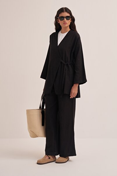 EBU Prive Μαύρο Σετ Κιμονό - Οργανικό Βαμβάκι, Γυναικείο με Κορδόνια