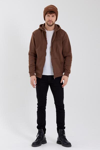 Polo State Age Of State Бродирана суитшърт с цип и 3 нишки, кафява