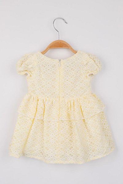 Le Mabelle Yellow Baby Girl Dress with Frilly Waist and Lace Detail - Elba