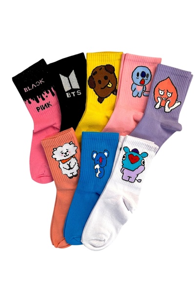 çorapdunyam 8'li Pamuk Bts Emoji Renkli Tasarım Çorap Seti Parfümlü