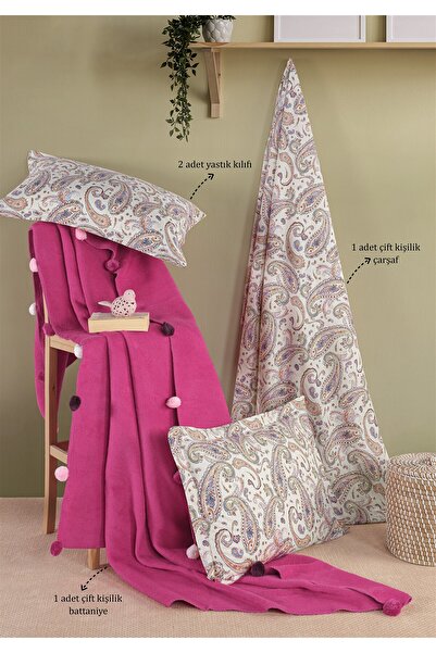 Evim Cotton Fuchsia Dowry Blanket Set Double - 200X220 cm