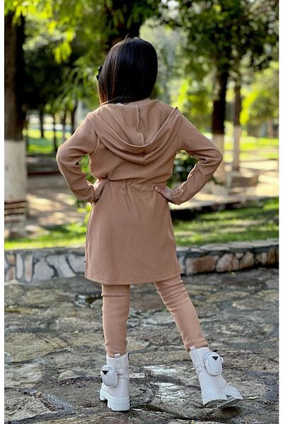Burçak Butik Lány kapucnis kardigán / leggings / rövid ujjú Badi bordás 3 részes szett