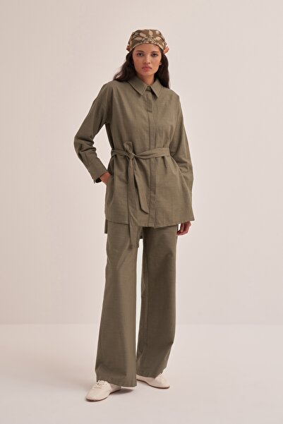 EBU Prive Γυναικείο παντελόνι Palazzo με φαρδύ πόδι από καφέ οργανικό βαμβάκι