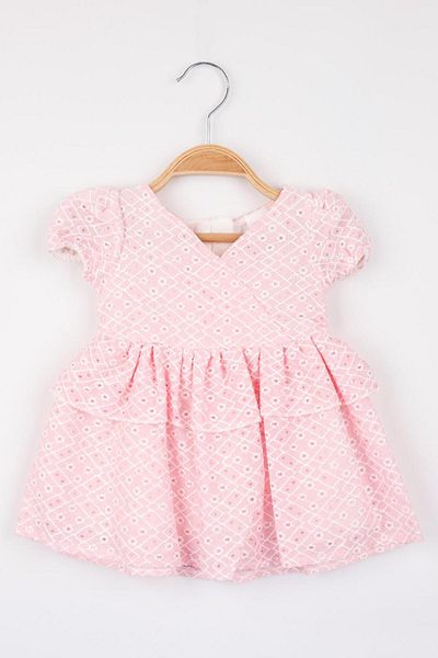 Le Mabelle Pink Baby Girl Dress with Frilly Waist and Lace Detail - Elba