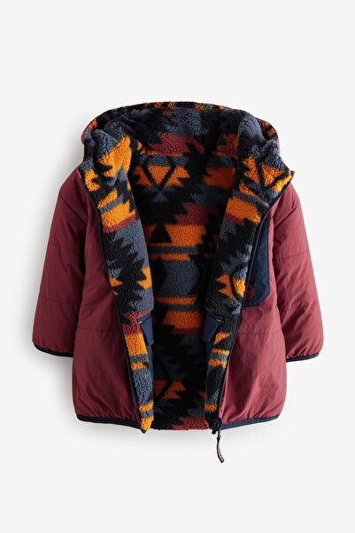 Genel Markalar Bordo Kırmızı - Tersine Çevrilebilir  Çift Taraflı  Borg Jacket