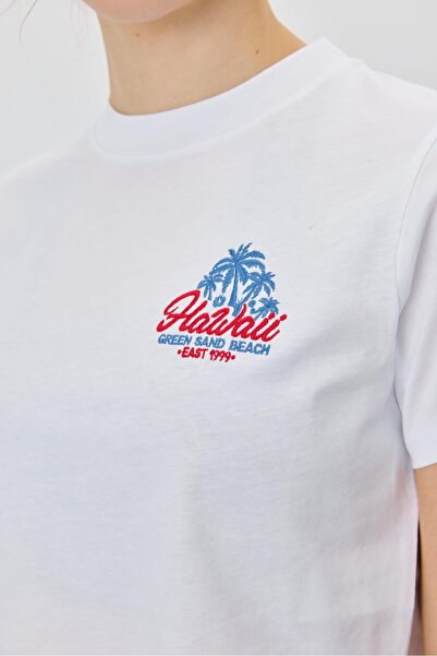 TUBİA تي شيرت نسائي بأكمام قصيرة مطبوع عليه هاواي