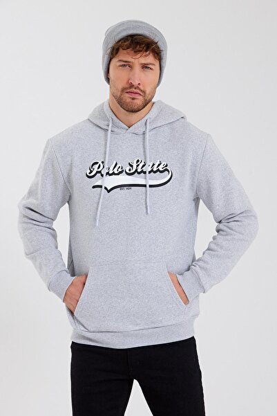 Polo State Hanorac gri pentru bărbați, din bumbac cu 3 fire, cu fleece interi...