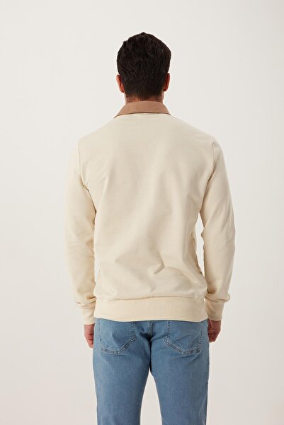 Polo State Men's Long Basic Polo Neck 2 Thread White Loose Sweatshirt