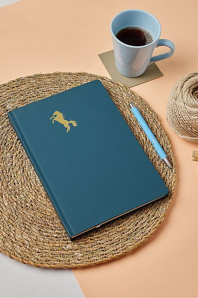 inkglo Petrol Green Gold Leaf Horse Printed Dotted Velvet Touch Cover 112 Sheets Note Book