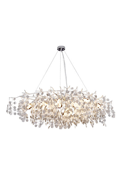 Apliqa Masal Sıralı Krom Yemek Masası Üstü, Kristal Taşlı Modern, Oturma Odası, Salon Avize