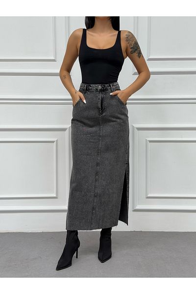 XBELLA DENİM Snowwashing Smoked Skirt with Side Slip
