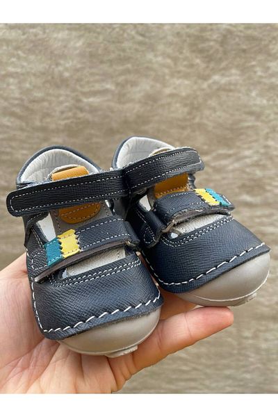 Sare Çocuk Giyim Baby Boy Navy Blue Genuine Leather Comfortable Orthopedic Sandals First Step Shoes