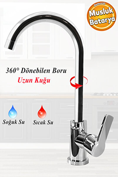 Badem10 Polo Uzun Kuğu Batarya Krom Lavabo Banyo Mutfak Musluğu Musluk Mermer...
