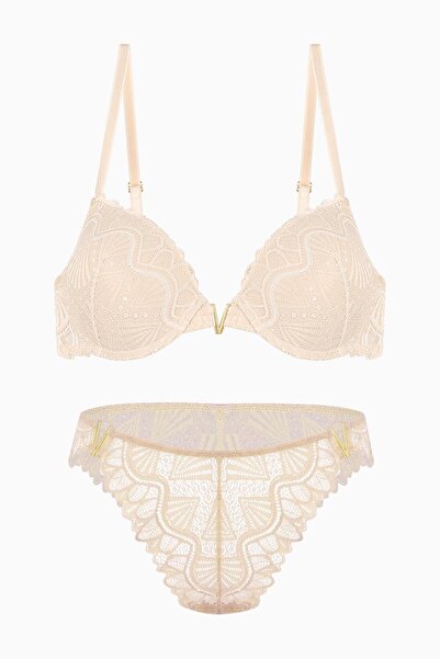 Wonna Anna Gold Αξεσουάρ Δαντελένιο Σετ Σουτιέν - Push Up - 2568 - Skin