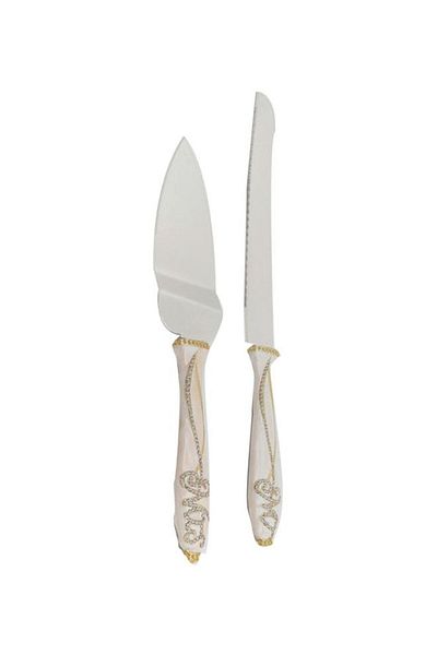 Dania 2-Piece Cake Knife Set White/Silver 1xCake Shovel 13x37x3, 1xLarge Knife 20cm