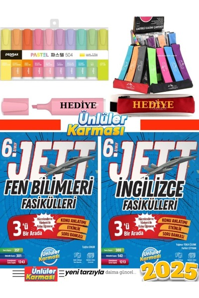 Ünlüler Karması 6. Sınıf Jett Fen Bilimleri +İngilizce  Fasikülleri +Fosforlu...