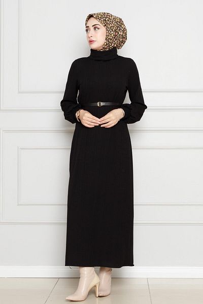 Sevitli Rochie cu curea cu gât rochie-Negru