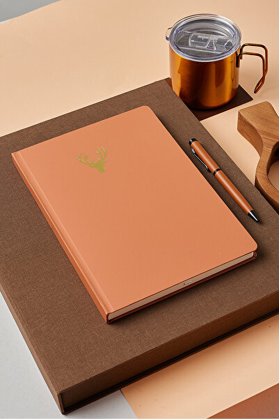 inkglo Carnet de note cu 112 coli, cu copertă tactilă din catifea cu puncte imprimate cu cerb cu foi de aur portocaliu