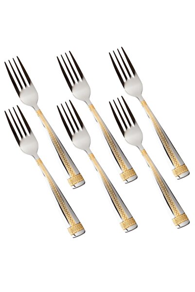 Dania مجموعة من 6 شوك طعام من الفولاذ المقاوم للصدأ بديكور ذهبي