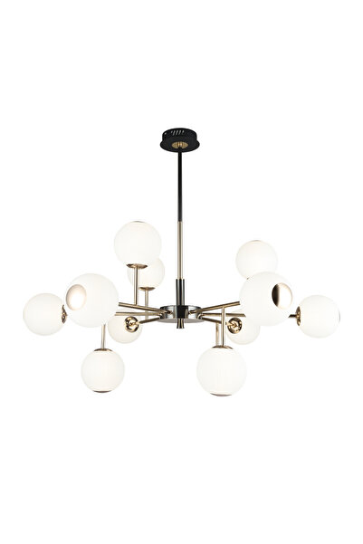 Apliqa Sofia 12'li Siyah Gold 100 Watt Yuvarlak Modern Oturma Odası, Salon Avize