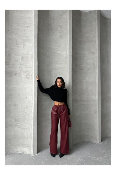 BEES JEANS High Waist Burgundy Leather Palazzo Pants