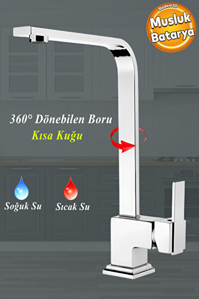 Badem10 Side Kısa Kuğu Batarya Krom Lavabo Banyo Mutfak Musluğu Musluk Mermer...