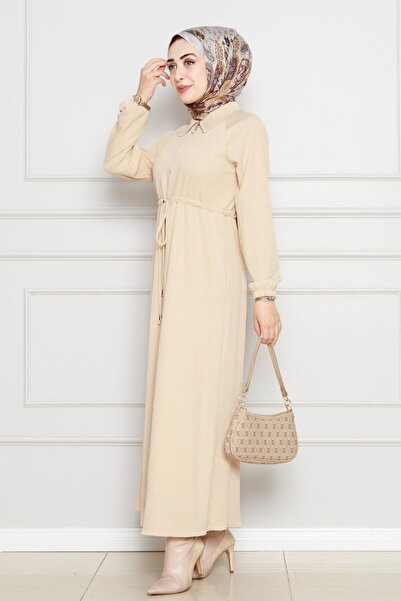 Sevitli Φόρεμα τσέπης με φερμουάρ σε μπεζ χρώμα