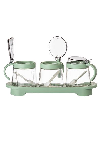 Dania 4-piece spice set, including 3 glass jars with plastic lids and 1 plastic holder