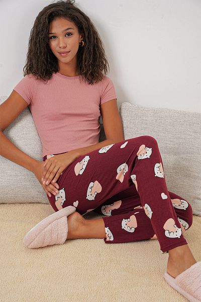 Bigdart Gemusterte Pyjama-Unterseite in Weinrot 4323