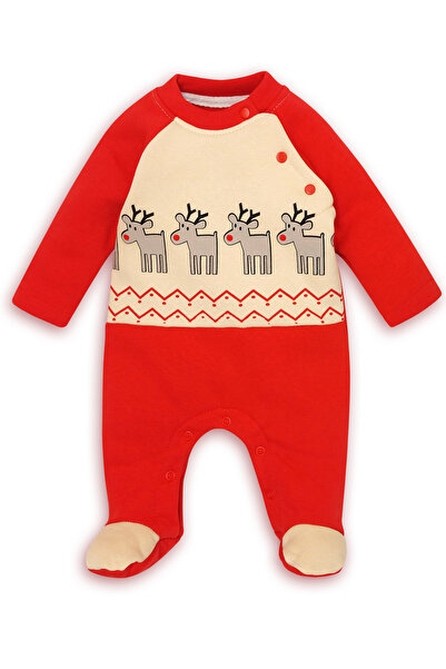 bebizu Yılbaşı Temalı Geyik Baskılı Alttan Çıtçıtlı Şardonlu Tulum