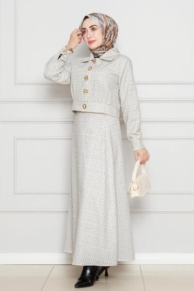 Sevitli Κρεμ Χρώμα Διπλό Σετ - Glitter Tweed Ύφασμα