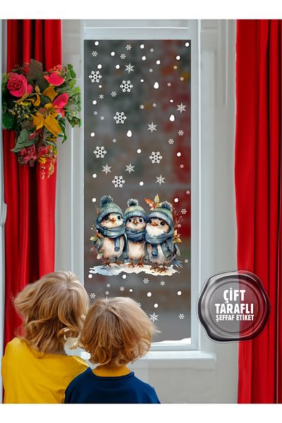 AlyMarkt 2025 Cute Christmas Birds and Snowflakes Sticker Set Double Sided - New Year's Decoration