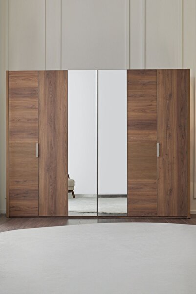 Enza Home Pavia 6 Kapaklı Aynalı Gardırop - Ceviz