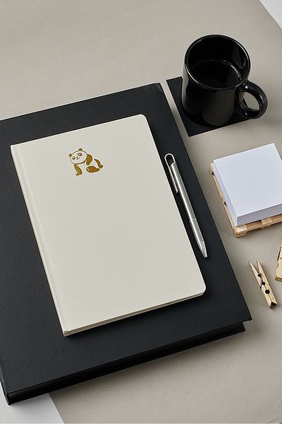 inkglo White Gold Leaf Panda Printed Dotted Velvet Touch Cover 112 Sheets Notepad