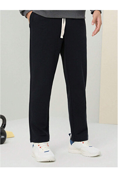 yx yustex sport Μαύρο ίσιο ανδρικό παντελόνι φόρμας (Baggy)