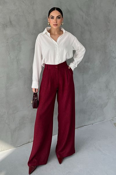 Seda Yalçın Atelier Red Front Pleated Wide Leg Palazzo Trousers