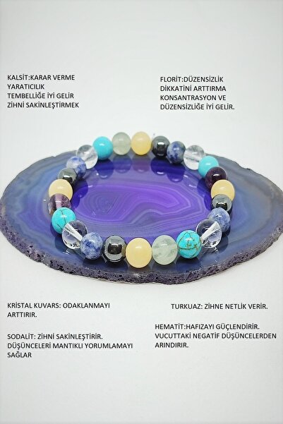 DOĞAL TAŞ CENNETİ Sertifikalı Dehb Doğaltaş Bileklik (KALSİT, FLORİT, HEMATİT...