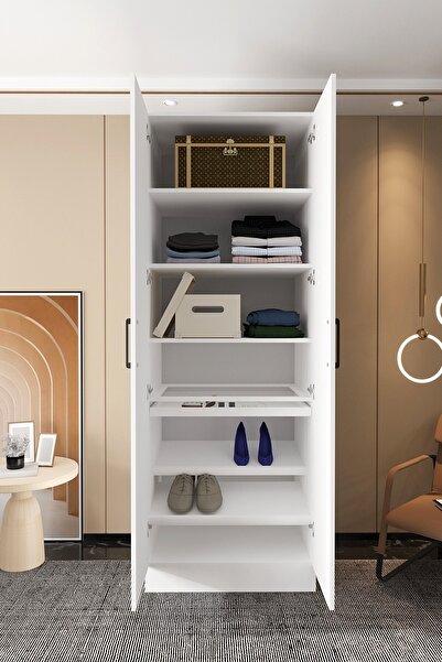 Mercie KAPAKLI 80 Cm'lik 3 Raflı 1 Cam Raflı Takılıklı Ayakkabılıklı Giyinme ...