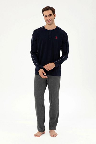 U.S. Polo Assn. US POLO LICENCE ΚΟΥΜΠΙ ΚΟΛΑΡ ΒΑΜΒΑΚΙ ΑΝΔΡΙΚΟ ΜΑΚΡΥΜΑΝΙΚΟ ΣΕΤ ΠΙΤΖΑΜΑ