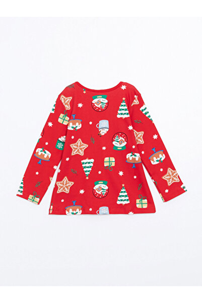 LC Waikiki Red Crew Neck Printed Girls Pajamas Set
