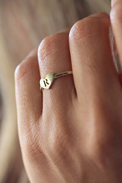 Glorria Kişiye Özel Harfli Kalp Gümüş Yüzük