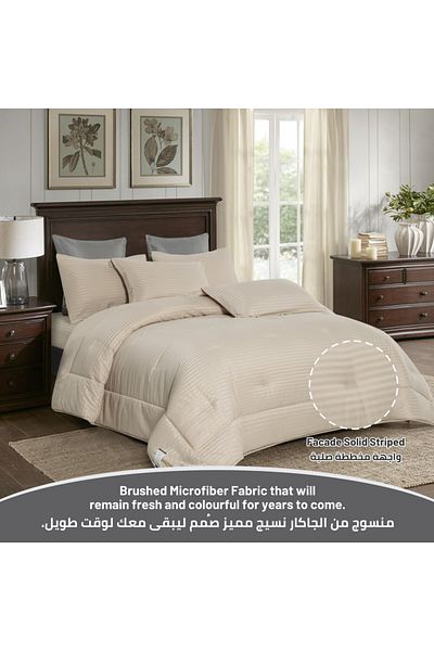 Donetella 4-Piece Comforter Set– Single Size 170x230 cm, Microfiber,Hotel Style Thin Striped (350 Gsm).